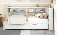 Wooden Twin Size DayBed with Twin Trundle, DayBed with Storage Shelf and USB Charging Ports,White