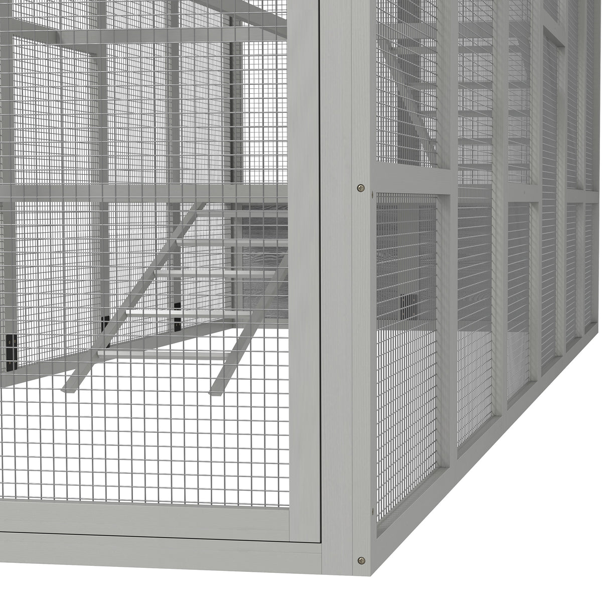 Wooden Chicken Coop Run for 6 - 10 Chickens, Hen House Add-On with Storage, Perches, 141.75" x 48" x 61", Gray