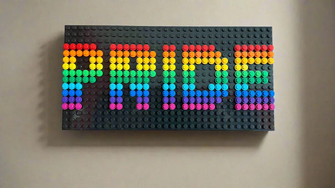 Build-It-Yourself DIY Pride Pixel Art Sign Kit – 32x16 Studs | Rainbow Mosaic on Black Base - BIG FRENCHIES