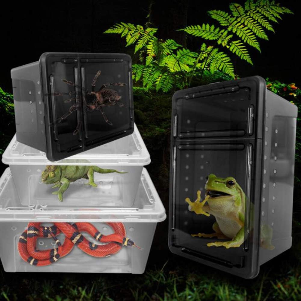 Portable Reptile Terrarium Habitat for Mini Pet Houses Breathable Holes Stackable Container (Black-M) - BIG FRENCHIES