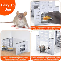 2Pcs Humane Rat Trap Catch and Release Live Mouse Cage Traps with Automatic Continuous Cycle Trapping for Chipmunk Roden