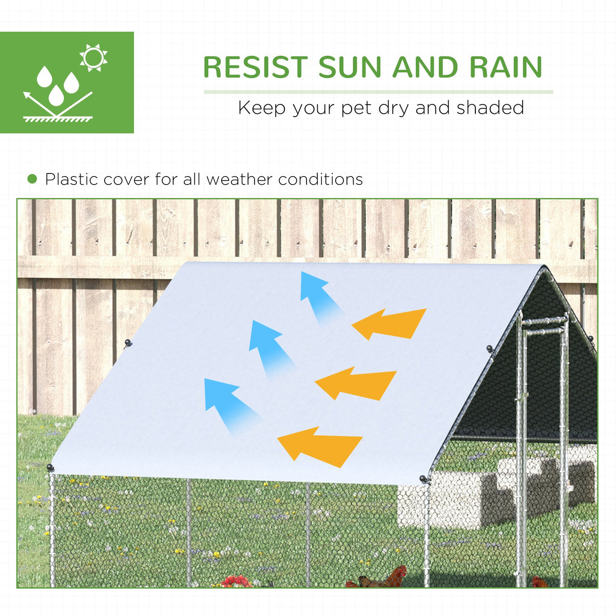 Large Chicken Coop Metal Chicken Run with Waterproof and Anti-UV Cover, Spire Shaped Walk in Fence Cage Hen House for Ou