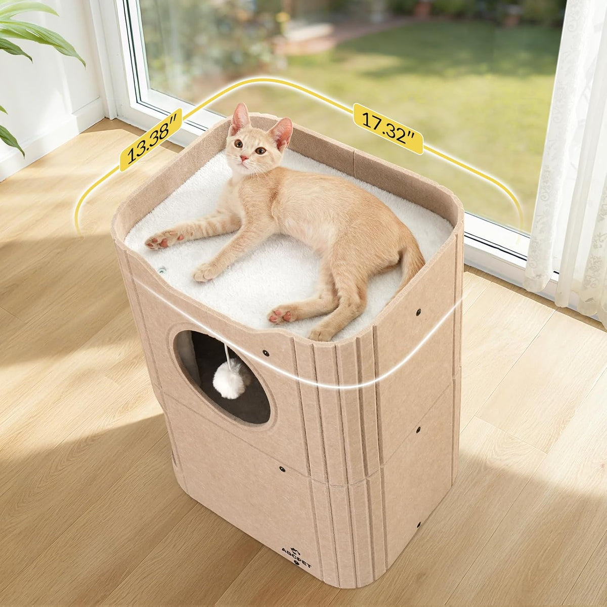 ABCPET Cat House Indoor Felt Cat Bed Scratch-Resistant Kitten Cube With Hanging Ball Light Gray,Pickup Only