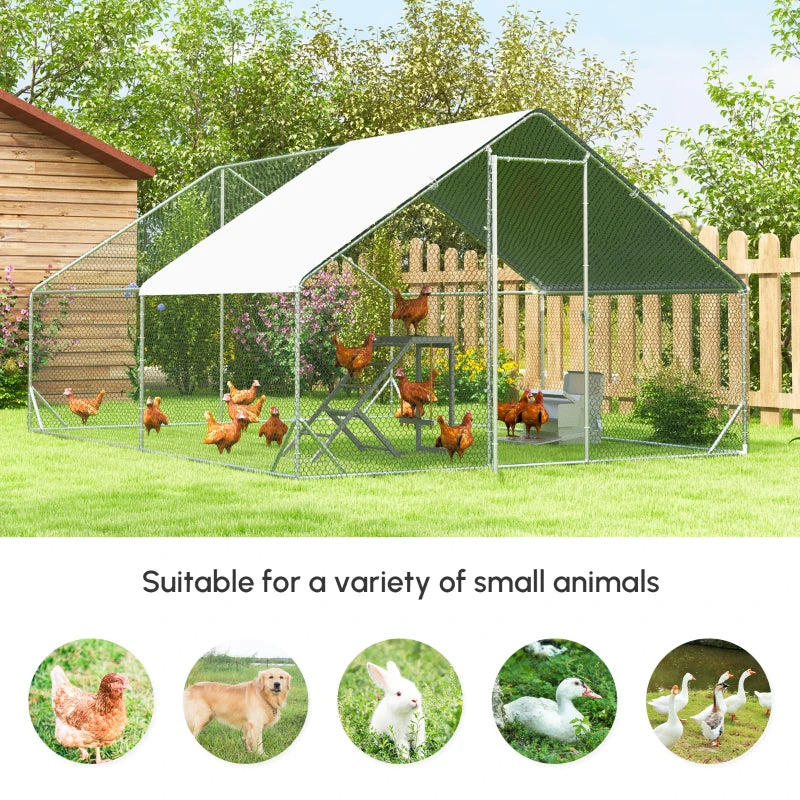Large Chicken Coop Metal Chicken Run With Waterproof And Anti-UV Cover, Dome Shaped Walk-in Fence Cage Hen House For Out