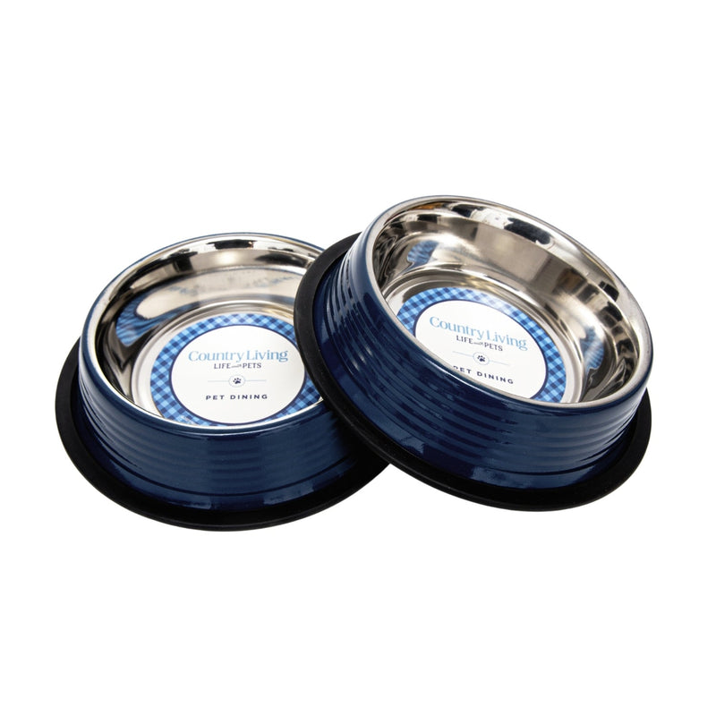 Country Living Set of 2 Ribbed Non-Slip Pet Bowls – Poseidon Blue - BIG FRENCHIES