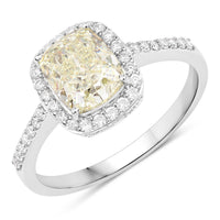 IGI Certified 2.05 Carat Genuine Light Yellow Diamond Center and 0.29cttw White Diamond 18K White Gold Ring (2.34cttw)