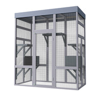 62.6" Wooden Outdoor Catio for Cats, Large Cat Enclosure with Waterproof Roof, 2 Napping House, Platforms & Galvanized W