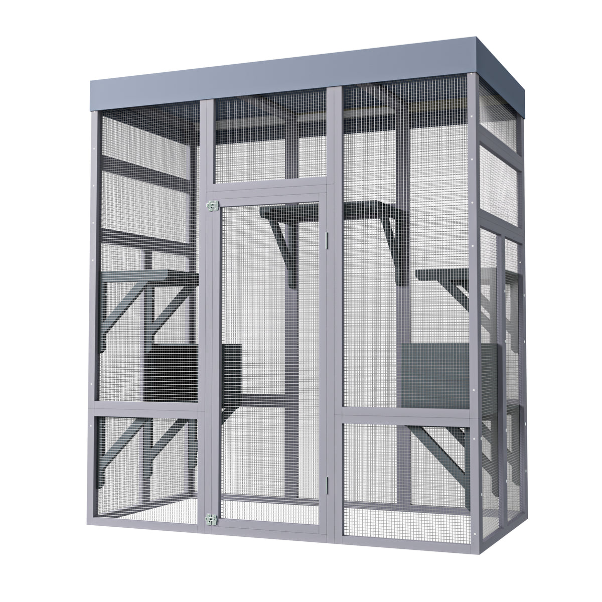 62.6" Wooden Outdoor Catio for Cats, Large Cat Enclosure with Waterproof Roof, 2 Napping House, Platforms & Galvanized W