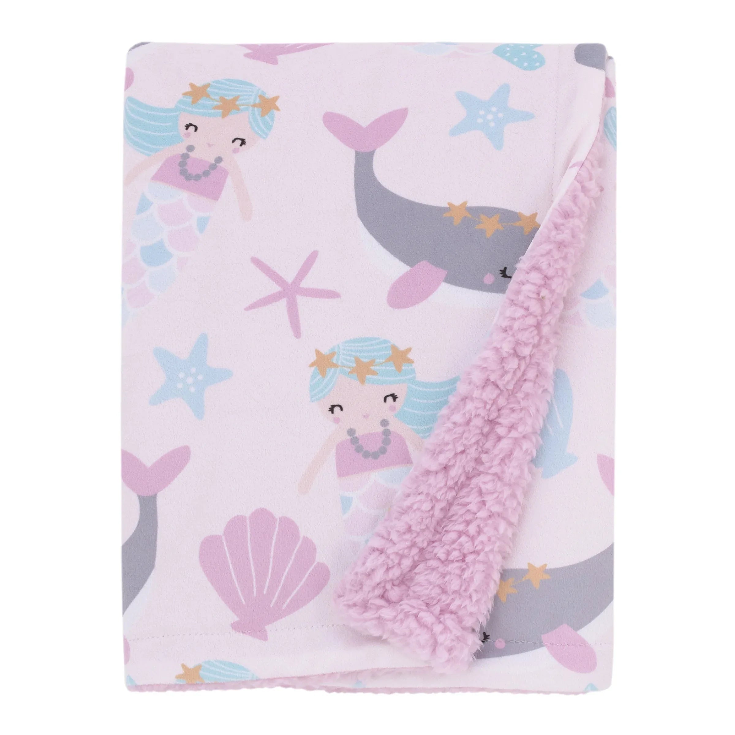 NoJo Sugar Reef Mermaid Pink, Aqua, Gray Super Soft Sherpa Baby Blanket - BIG FRENCHIES