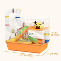 3 Tiers Hamster Cage for Gerbil, Dwarf Hamster with Tunnels, Water Bottle, Exercise Wheel, 18" x 11" x 15" - Orange