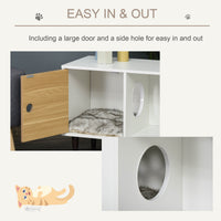 Wooden Cat House with Soft Cushion, Decorative Kitten Condo Side Table, Elevated Pet House with Storage Space