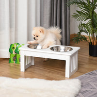 6" Height Small Puppy Dog Feeding Station for Messy Pets, Stainless Steel Elevated Dog Bowls with Modern Wooden Frame, D