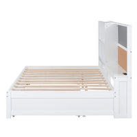 Full Size Daybed with Storage Shelves, Blackboard, Cork board, USB Ports and Twin Size Trundle  White