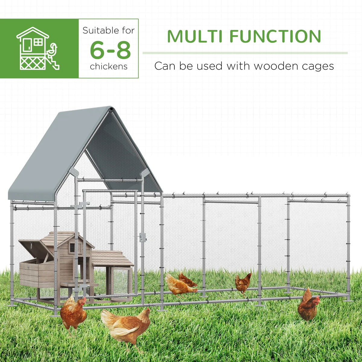 Walk In Chicken Run, Large Galvanized Chicken Coop, Hen Poultry House Cage, Rabbit Hutch Metal Enclosure with Water-Resi