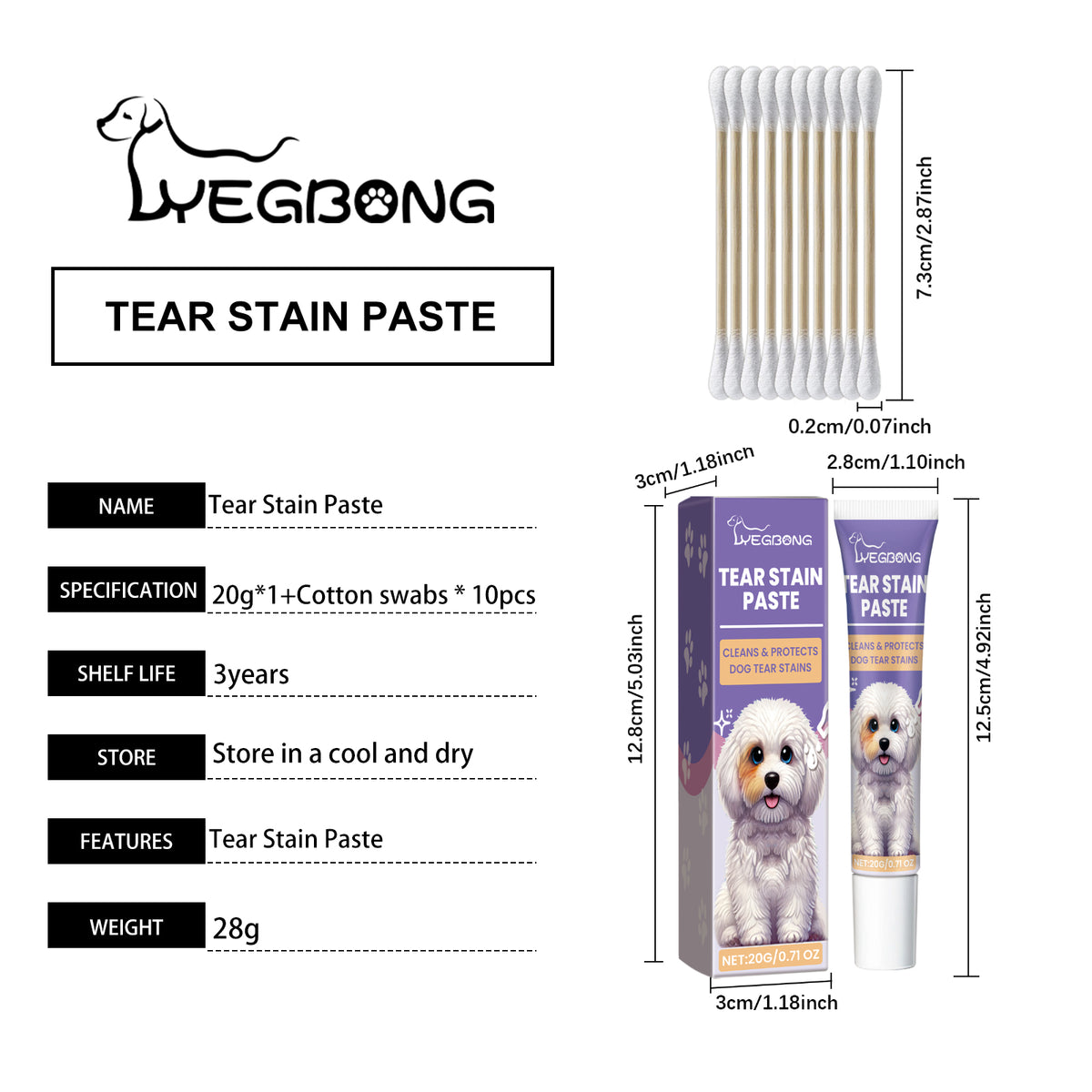Dog Tear Stain Paste, Gentle Tear Stain Remover For Dogs With Honeysuckle, Sophora Flavescens & Coconut Oil, Soothing Ey
