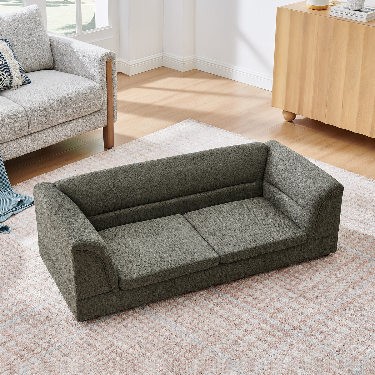Oversized Pet Sofa, Curved Armrest Rectangular Dog Sofa, Linen Fabric Comfort Pet Couch for Large & Oversized Dogs-Dark 