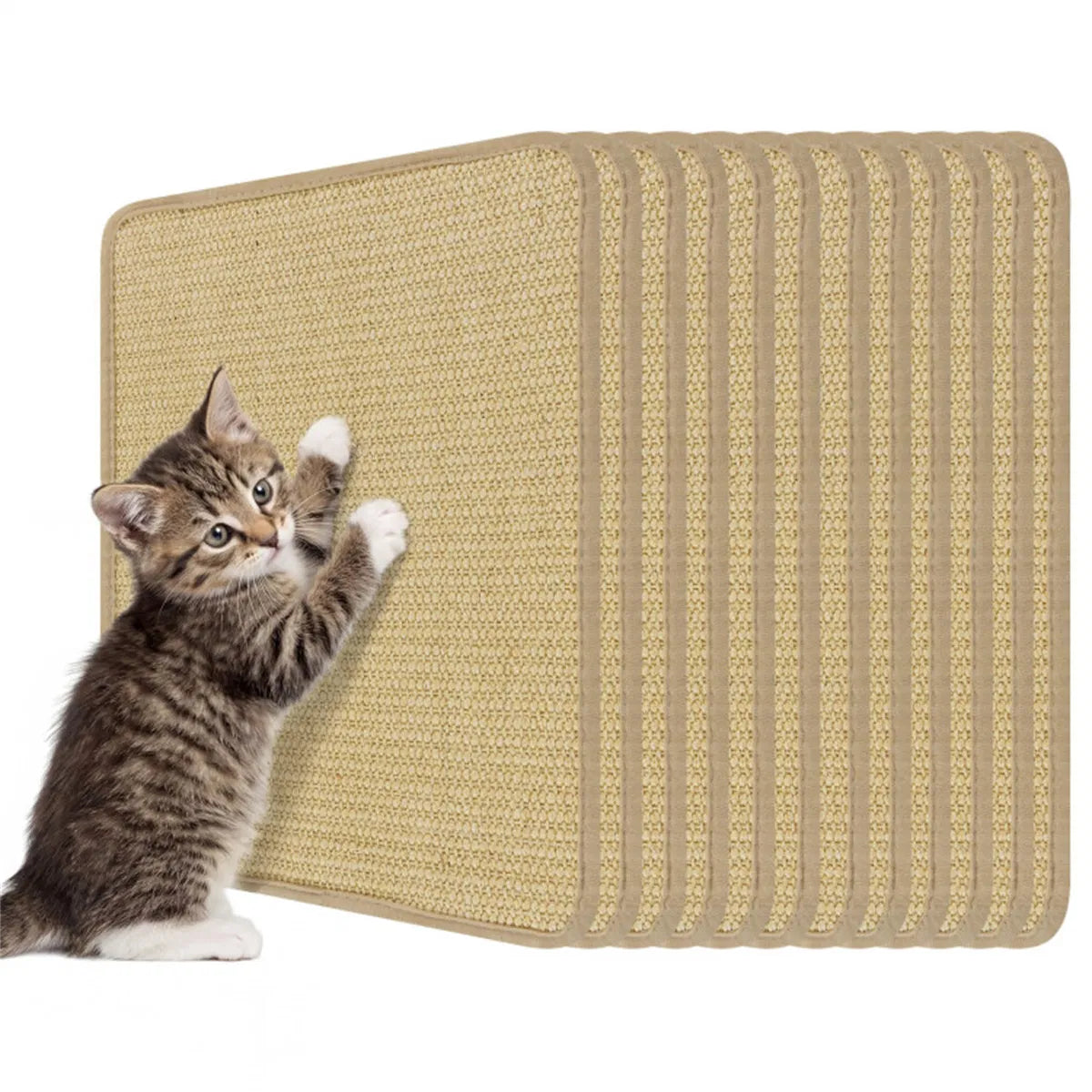 16 x 12 Inch Natural 6-Piece Cat Scratching Mats, Sisal Material Anti-Slip Latex Backing Furniture Protector