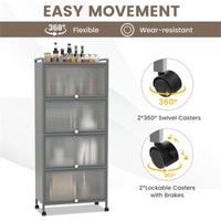 5-Tier Rolling Microwave Stand Flip Dust-Proof Doors 4 Casters with Brakes Kitchen Storage Rack Gray