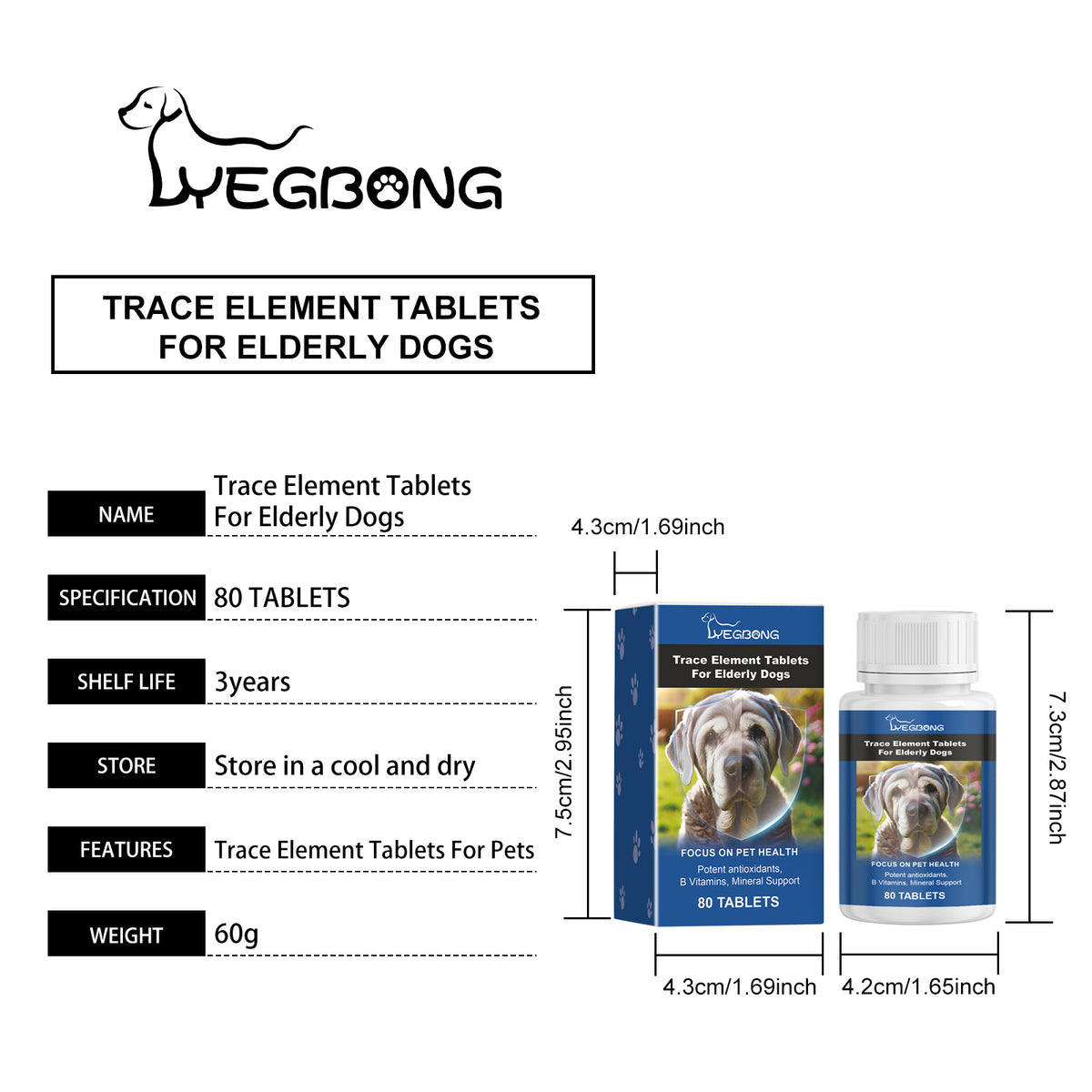 Trace Element Tablets For Senior Dogs Multimineral Supplement For Elderly Canines, Supports Bone Health, Skin Coat & Dig