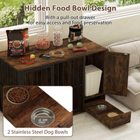 47.5 inch Dog Crate Furniture with Hidden Pull-out Bowls in Drawer for Small and Medium Dogs-Rustic Brown