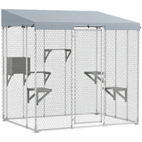 Galvanized Steel Large Catio With Waterproof Canopy, Sleeping Box, Jumping Platforms, For 1-3 Kittens, SilverMultiple Pa