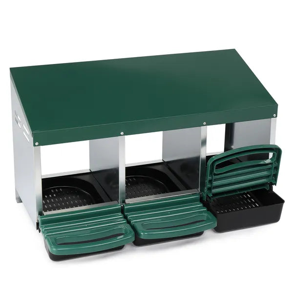 3 Compartment Roll Out Chicken Nesting Box With Plastic Basket, Egg Nest Box Chicken Laying Box Hens Chicken Coop Box, G
