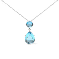 18K White Gold Diamond Accent and Round London Blue Topaz and Pear Cut Sky Blue Topaz Dangle Drop 18" Pendant Necklace (G-H Color, SI1-SI2 Clarity)