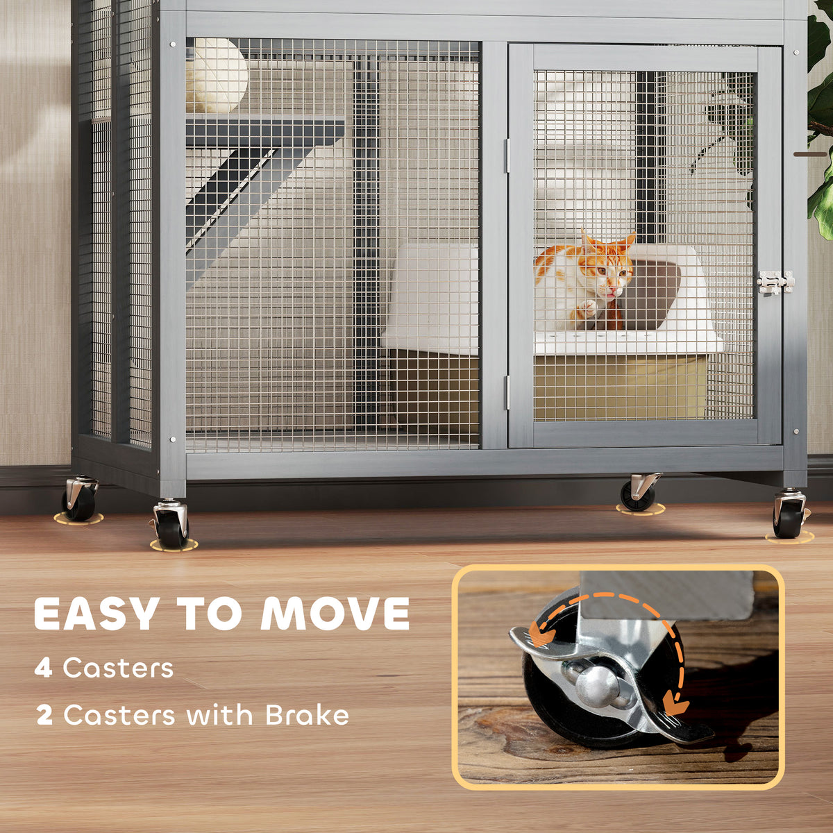 74" Wooden Outdoor Cat House Catio with High Weight Capacity, Cat Cage Condo, Dark Gray