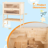 31.5 " Fir Wood Hamster Cage with Flip Mesh Roof, Multi-Level Activity Areas & Bottom Storage Shelf