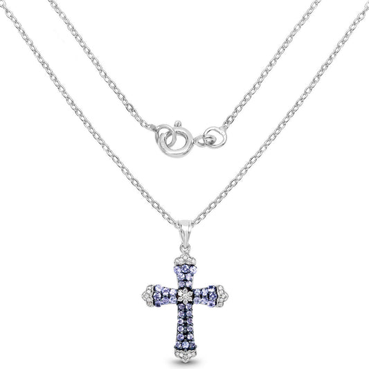 1.84 Carat Genuine Tanzanite and White Zircon .925 Sterling Silver Pendant