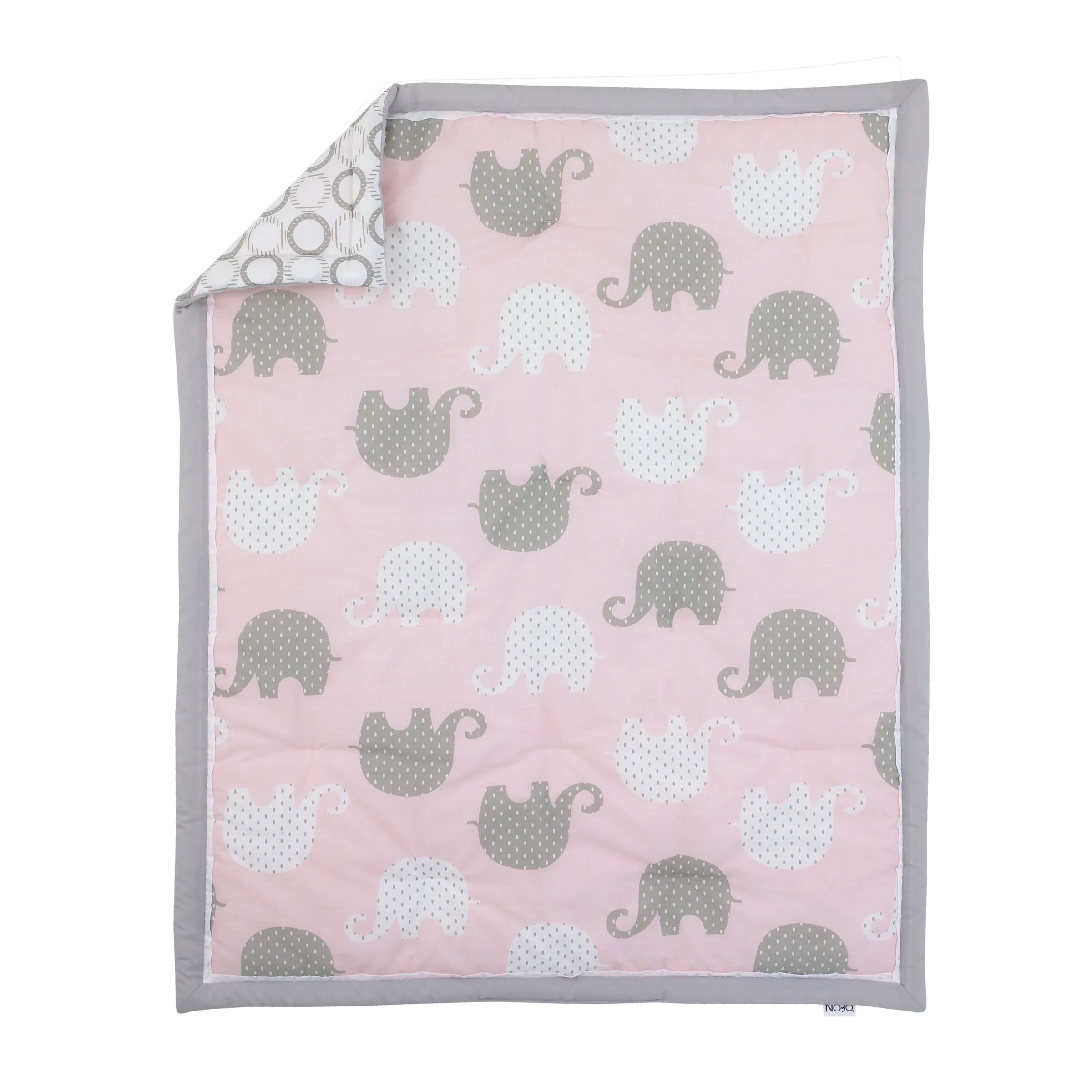 NoJo The Dreamer Pink and Grey Elephant 8 Piece Nursery Crib Bedding Set - BIG FRENCHIES