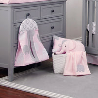 NoJo The Dreamer Pink and Grey Elephant 8 Piece Nursery Crib Bedding Set - BIG FRENCHIES
