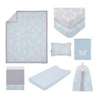 NoJo Dreamer Elephant Blue, Grey 8 Piece Nursery Crib Bedding Set - BIG FRENCHIES