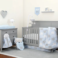 NoJo Dreamer Elephant Blue, Grey 8 Piece Nursery Crib Bedding Set - BIG FRENCHIES