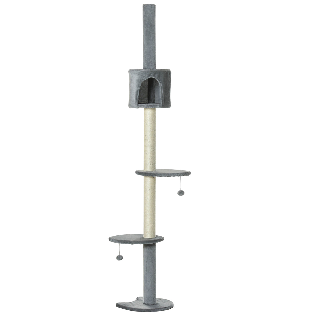 100" Cat Tree Height Adjustable Floor-to-Ceiling 4-Tier Kitty Climbing Activity Center Condo Cat Toy with Scratching Pos
