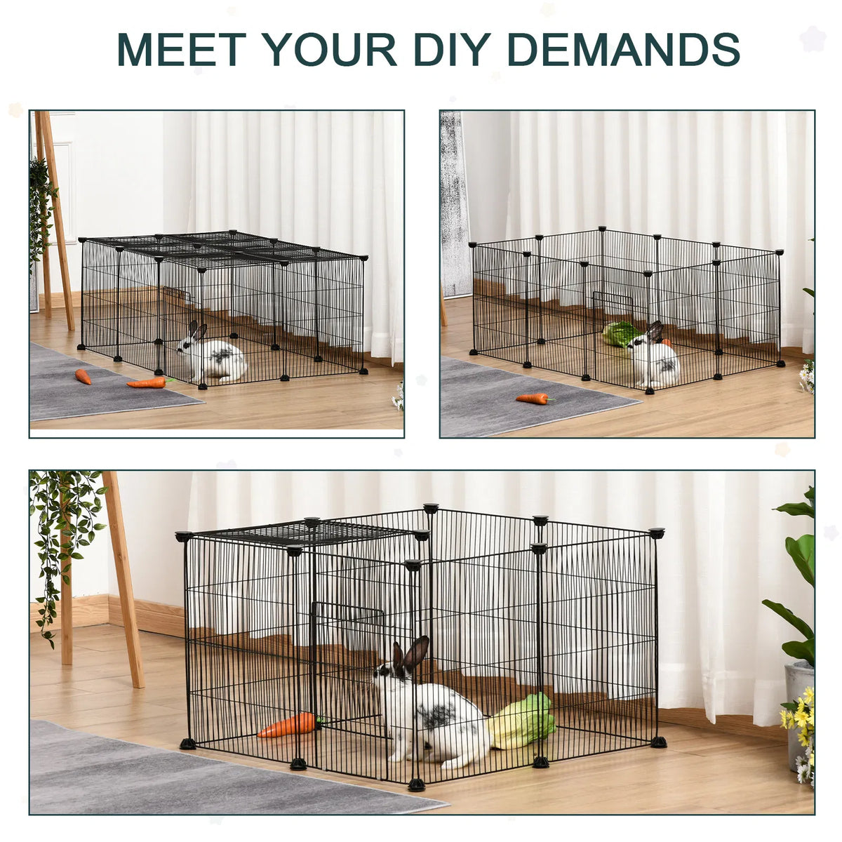 Small Animal Cage for Bunny, Guinea Pig, Chinchilla, Hedgehog, Portable Pet Enclosure with Door, 16 Panels