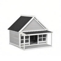 Wooden Dog House with Porch, Outdoor Weatherproof Dog House with Tilt Roof, Front Door and Windows, for Medium and Large