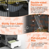 1Pc 3 Tier Cat Cage Indoor with Litter Box Hammock Detachable Metal Wire Cat Kennel Cat House Cat Enclosure with Ladder 