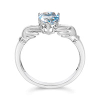 Sterling Silver Blue Topaz Heart Claddagh Ring