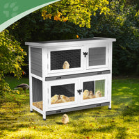 2 Story Solid Wood Rabbit Hutch Bunny Cage with 2 Large Main Rooms, Indoor Outdoor Rabbit House Guinea Pig Cage Pet Hous