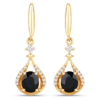 0.86 Carat Genuine Blue Sapphire and White Diamond 14K Yellow Gold Earrings