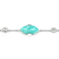 29.70 Carat Genuine Amazonite and White Agate .925 Sterling Silver Bracelet