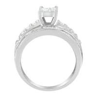 14K White Gold 1.0 Cttw Mixed-Cut Diamond Rectangle Invisible-Set Composite Cluster Ring with Bar- and Channel-Set Band (H-I Color, SI2-I1 Clarity) - Size 7