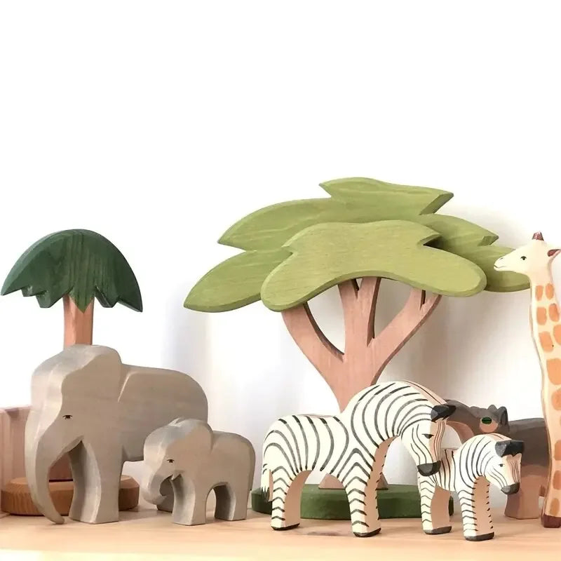 Wooden Animal Figures Handcrafted Elephant Lion Giraffe Toys - # BOT&G512610002 - BIG FRENCHIES