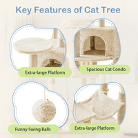 44 Inch Cat Tree Tower, Multi-Cat Climbing Tower With, Natural Sisal Scratching Posts, Extended Platform, Hammock