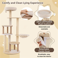 60 Inch Tall Wooden Cat Tree Multi-Level Cat Tower with Sisal Scratching Posts & Condos for Indoor Cats, Natural