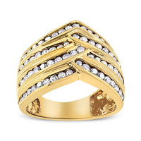 10K Yellow Gold Plated .925 Sterling Silver 1 1/2 Cttw Diamond Channel Band (Champagne Color, I2-I3 Clarity) Ring Size 7