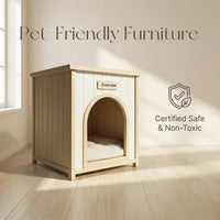 Modern Indoor Wooden Dog House with Removable Cushion – Solid Cedar Pet House for Small Dogs & Cats, Furniture-Grade Sca