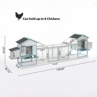 Large Wooden Chicken Coop with Double Nesting Boxes, Outdoor Walk-In Chicken Run with Waterproof Asphalt Roof, Fir Wood 