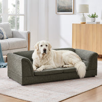 Oversized Pet Sofa, Curved Armrest Rectangular Dog Sofa, Linen Fabric Comfort Pet Couch for Large & Oversized Dogs-Dark 